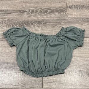 Divided Teal Off-Shoulder Crop Top